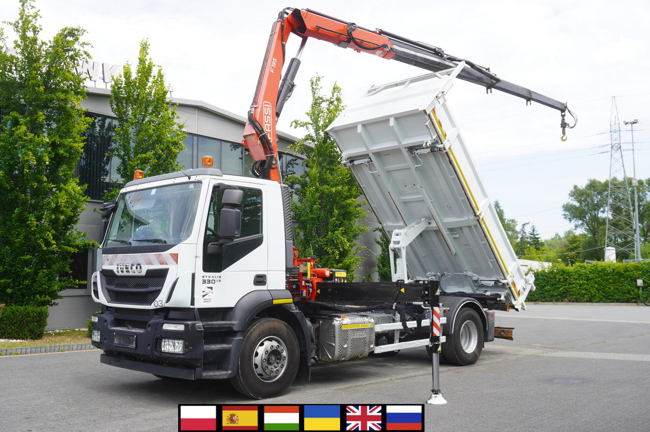 IVECO STRALIS 330 E6 / FASSI 195A 8.5 T / 3-side tipper - Самосвал камион, Камион с кран: снимка 1 IVECO STRALIS 330 E6 / FASSI 195A 8.5 T / 3-side tipper - Самосвал камион, Камион с кран: снимка 1