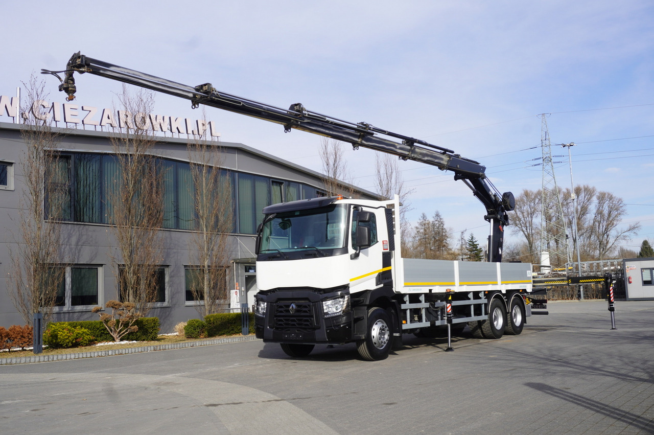RENAULT C430 / HIAB 244 EP-5 HIDUO crane 8400 kg 15 m / Platform with stanchions - Горско ремарке: снимка 1 RENAULT C430 / HIAB 244 EP-5 HIDUO crane 8400 kg 15 m / Platform with stanchions - Горско ремарке: снимка 1