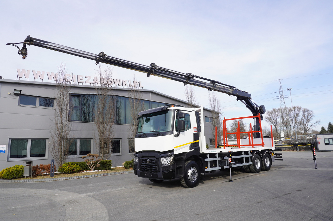 RENAULT C430 / HIAB 244 EP-5 HIDUO crane 8400 kg 15 m / Platform with stanchions - Камион за дърва, Камион с кран: снимка 2 RENAULT C430 / HIAB 244 EP-5 HIDUO crane 8400 kg 15 m / Platform with stanchions - Камион за дърва, Камион с кран: снимка 2