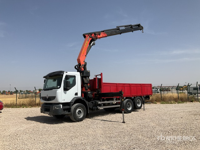 2008 Renault Premium Lander 410.26 2007 Palfinger 29002 on 6x2 Flatbed Truck with Crane - Бордови камион, Камион с кран: снимка 1 2008 Renault Premium Lander 410.26 2007 Palfinger 29002 on 6x2 Flatbed Truck with Crane - Бордови камион, Камион с кран: снимка 1