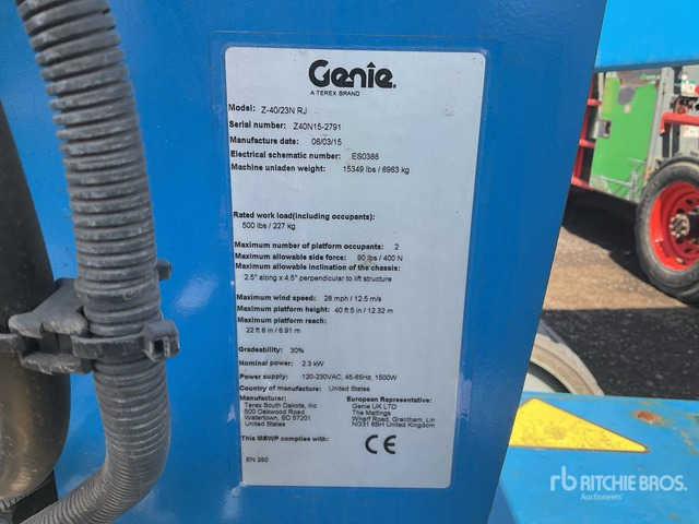 2015 Genie Z40/23NRJ 2WD Electric Articulating Boom Lift - Артикулираща платформа: снимка 1 2015 Genie Z40/23NRJ 2WD Electric Articulating Boom Lift - Артикулираща платформа: снимка 1