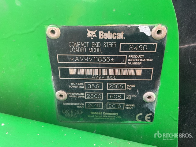 2016 Bobcat S450 (Inoperable) Skid Steer Loader - Мини челен товарач: снимка 1 2016 Bobcat S450 (Inoperable) Skid Steer Loader - Мини челен товарач: снимка 1