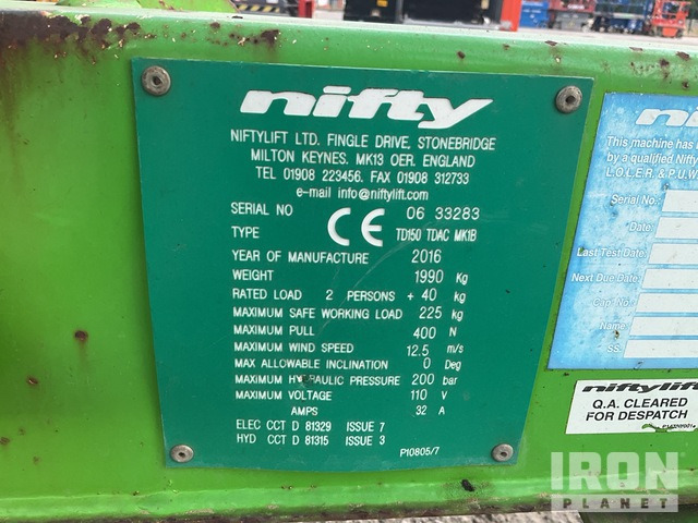 2016 Nifty-Lift 150T Crawler Diesel Articulating Boom Lift - Артикулираща платформа: снимка 2 2016 Nifty-Lift 150T Crawler Diesel Articulating Boom Lift - Артикулираща платформа: снимка 2