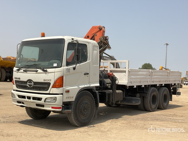 2007 Hino 500 Palfinger PK1000 4.5 ton Knuckl ... Flatbed Truck with Crane - Бордови камион, Камион с кран: снимка 1 2007 Hino 500 Palfinger PK1000 4.5 ton Knuckl ... Flatbed Truck with Crane - Бордови камион, Камион с кран: снимка 1