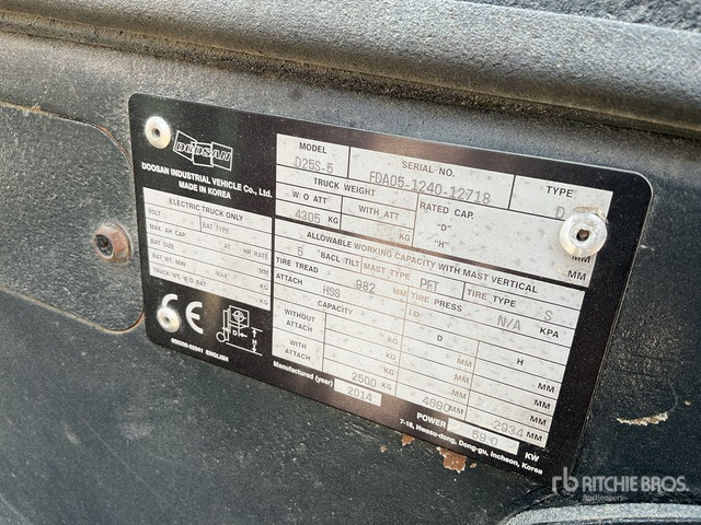 2014 Doosan D25S-2 2.5 ton Forklift - Дизелов мотокар: снимка 3 2014 Doosan D25S-2 2.5 ton Forklift - Дизелов мотокар: снимка 3