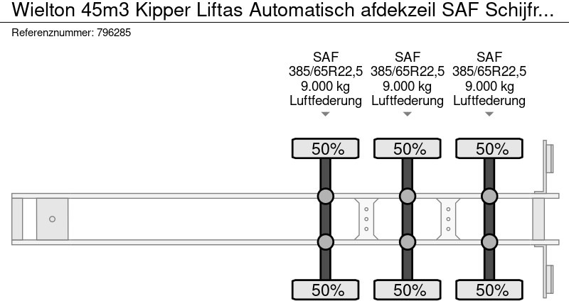 Самосвал полуремарке Wielton 45m3 Kipper Liftas Automatisch afdekzeil SAF Schijfremmen APK 12-2025: снимка 18