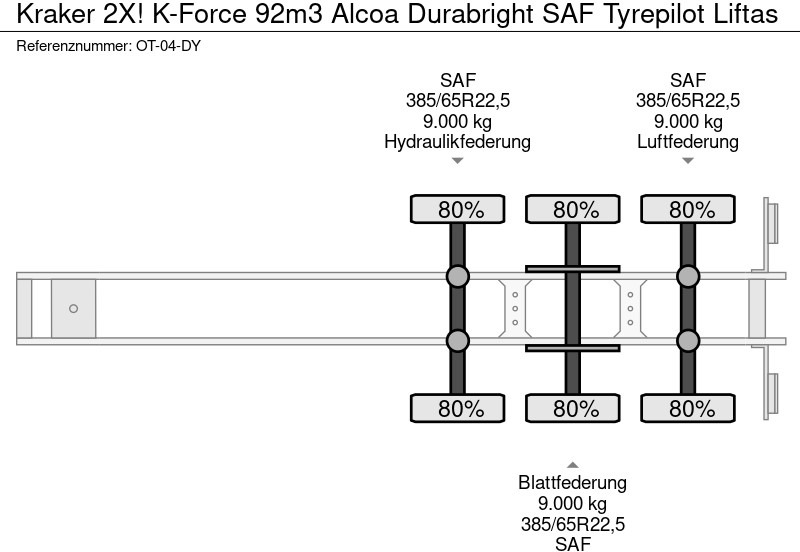 С плъзгащ под полуремарке kraker 2X! K-Force 92m3 Alcoa Durabright SAF Tyrepilot Liftas: снимка 15