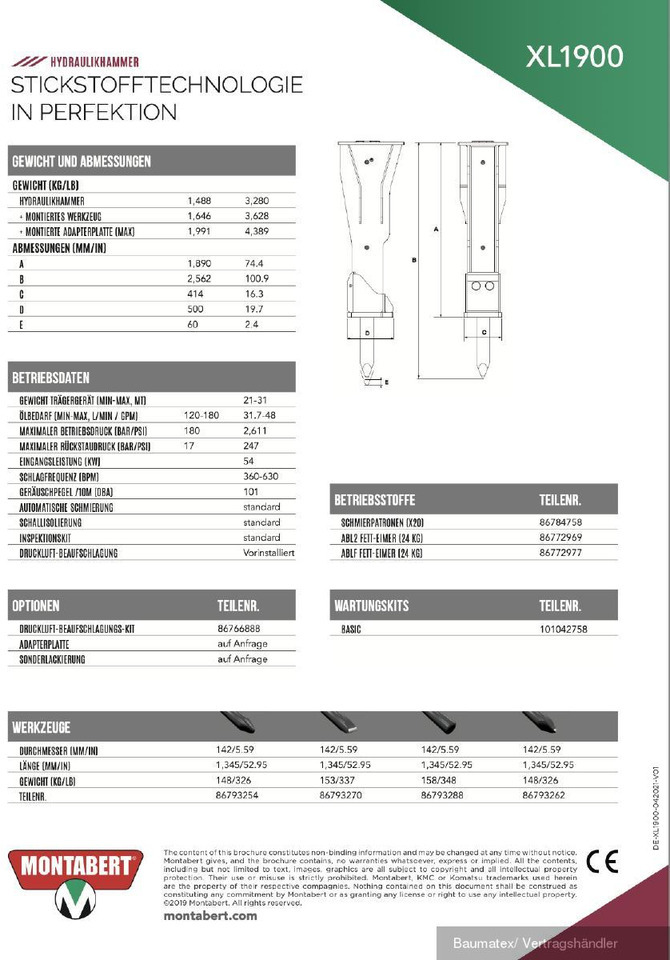 Нови Хидравличен чук за Строителна техника Montabert XL2700, XL1900, XL1700, XL1300, XL1000: снимка 7