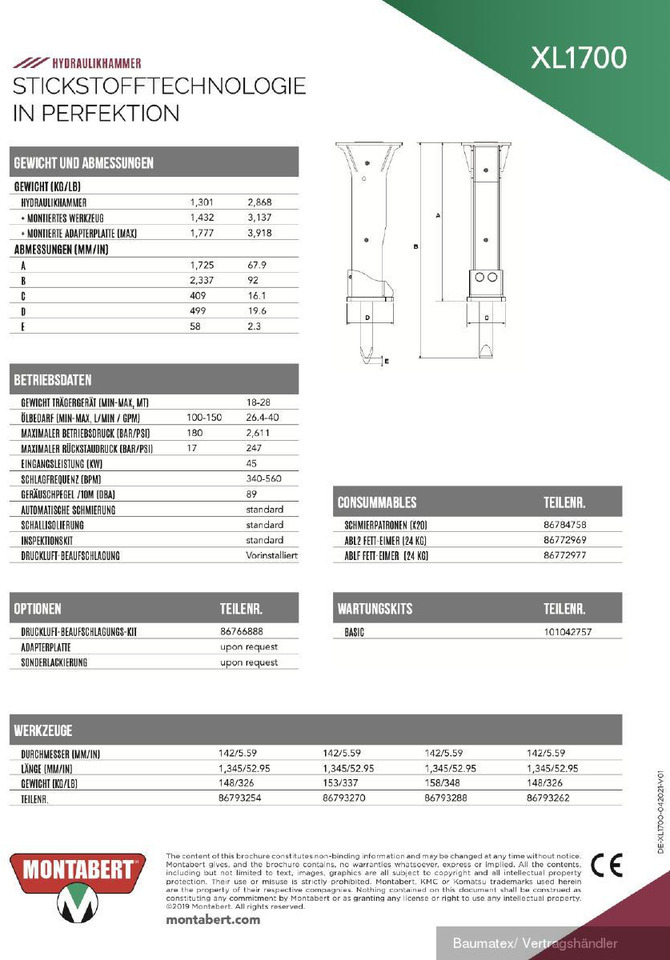 Нови Хидравличен чук за Строителна техника Montabert XL2700, XL1900, XL1700, XL1300, XL1000: снимка 6