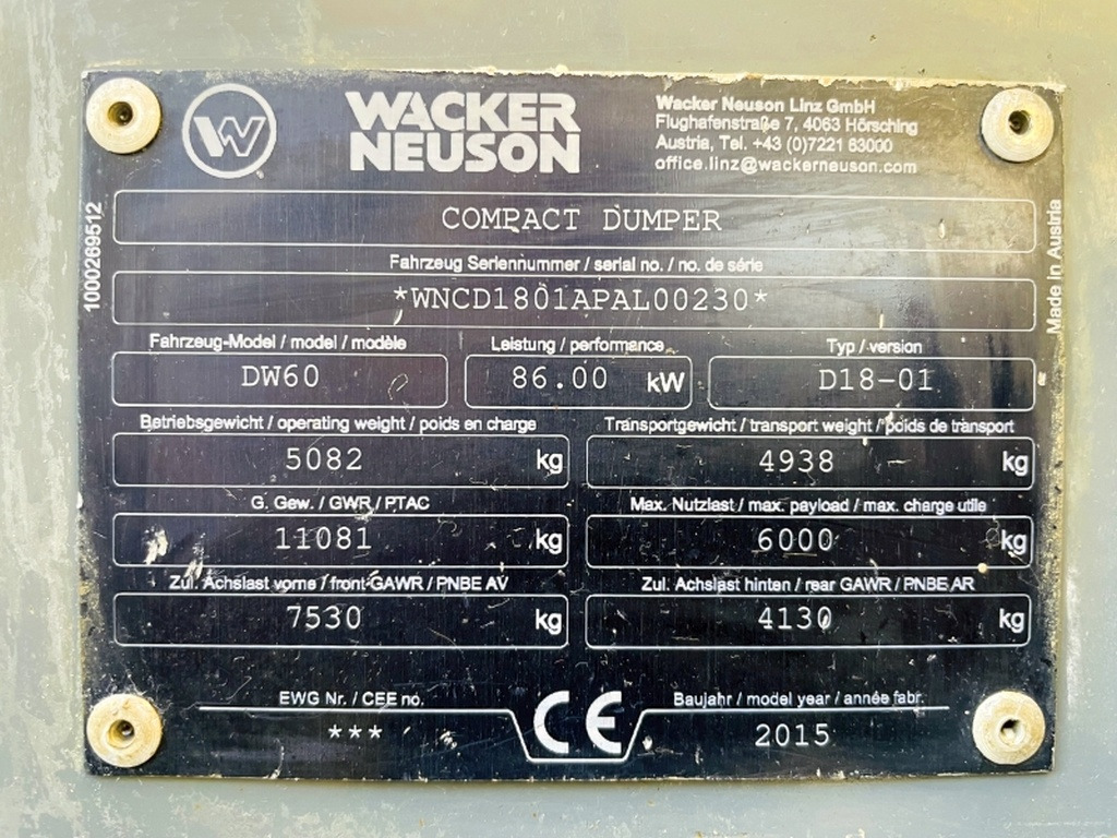 Neuson DW60 (3911) - Мини самосвал: снимка 3 Neuson DW60 (3911) - Мини самосвал: снимка 3