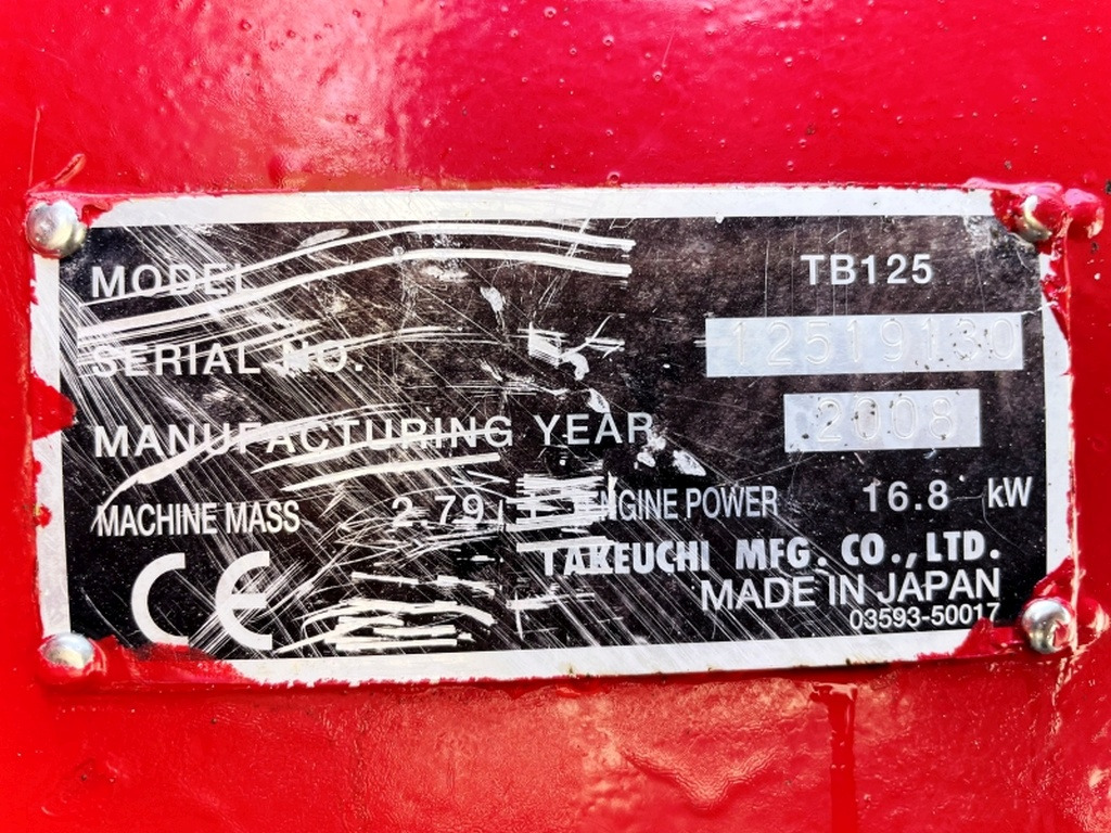 Takeuchi TB125 (4004) - Мини багер: снимка 3 Takeuchi TB125 (4004) - Мини багер: снимка 3