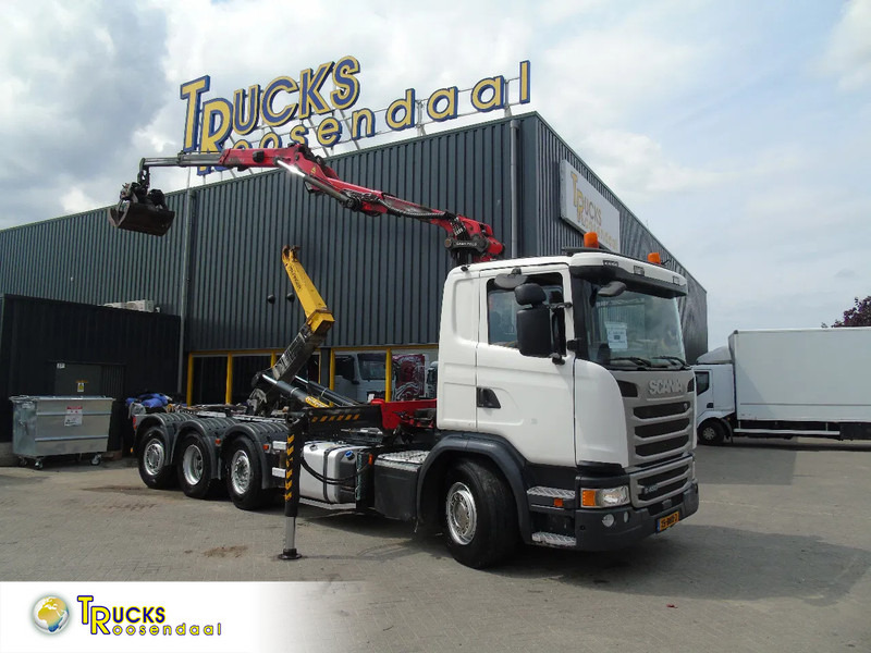Scania G450 + PALFINGER Q20 + 8X2 + REMOTE + STEERING AXLE + EURO 6 - Мултилифт с кука камион, Камион с кран: снимка 1 Scania G450 + PALFINGER Q20 + 8X2 + REMOTE + STEERING AXLE + EURO 6 - Мултилифт с кука камион, Камион с кран: снимка 1