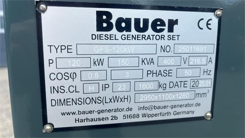 Bauer GFS-120 ATS, 120 kW/150 kVA Fabriksny generator - Електрогенератор: снимка 3 Bauer GFS-120 ATS, 120 kW/150 kVA Fabriksny generator - Електрогенератор: снимка 3