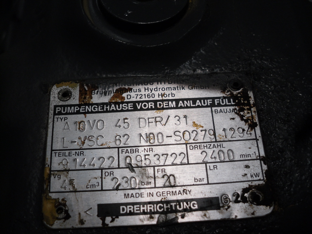 Brueninghaus Hydromatik A10VO45DFR/31 L-VSC62N00-SO279 - - Хидравлична помпа за Строителна техника: снимка 3 Brueninghaus Hydromatik A10VO45DFR/31 L-VSC62N00-SO279 - - Хидравлична помпа за Строителна техника: снимка 3
