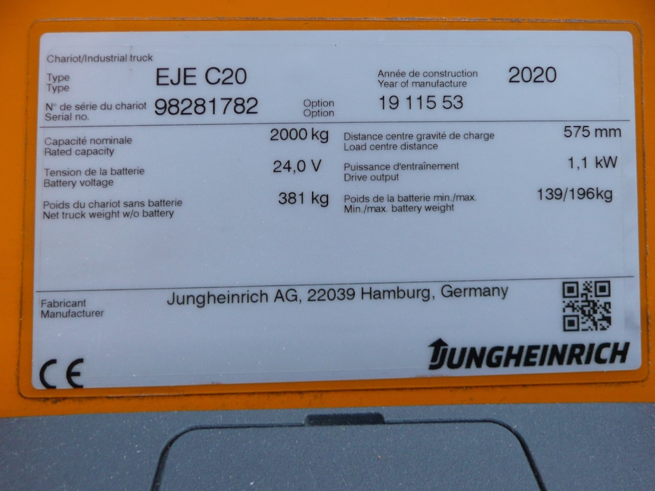 Палетна количка Jungheinrich EJE C20: снимка 7