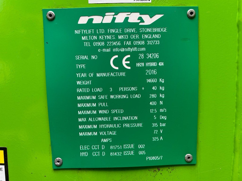 Niftylift HR 28 Hybrid 4x4 - Артикулираща платформа: снимка 3 Niftylift HR 28 Hybrid 4x4 - Артикулираща платформа: снимка 3