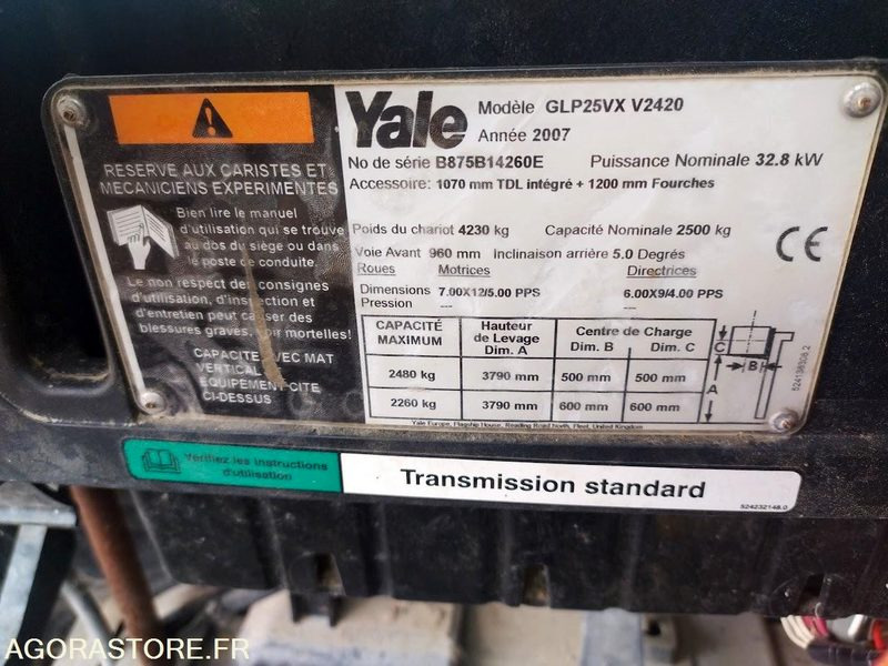 Chariot Élévateur YALE GLP25VX (2007) - Pour Pièces ou Réparation - Газокар: снимка 2 Chariot Élévateur YALE GLP25VX (2007) - Pour Pièces ou Réparation - Газокар: снимка 2