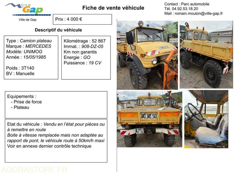 Camion plateau Mercedes UNIMOG - Камион: снимка 1 Camion plateau Mercedes UNIMOG - Камион: снимка 1