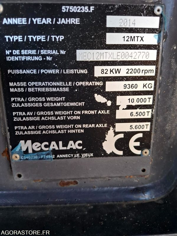 Багер Pelle sur pneus MECALAC 12MTX - N° série  42770 - 2014 - 11400 heures: снимка 8