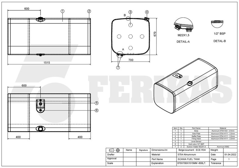 Нови Резервоар за гориво за Камион Scania New aluminum fuel tank 600L: снимка 8