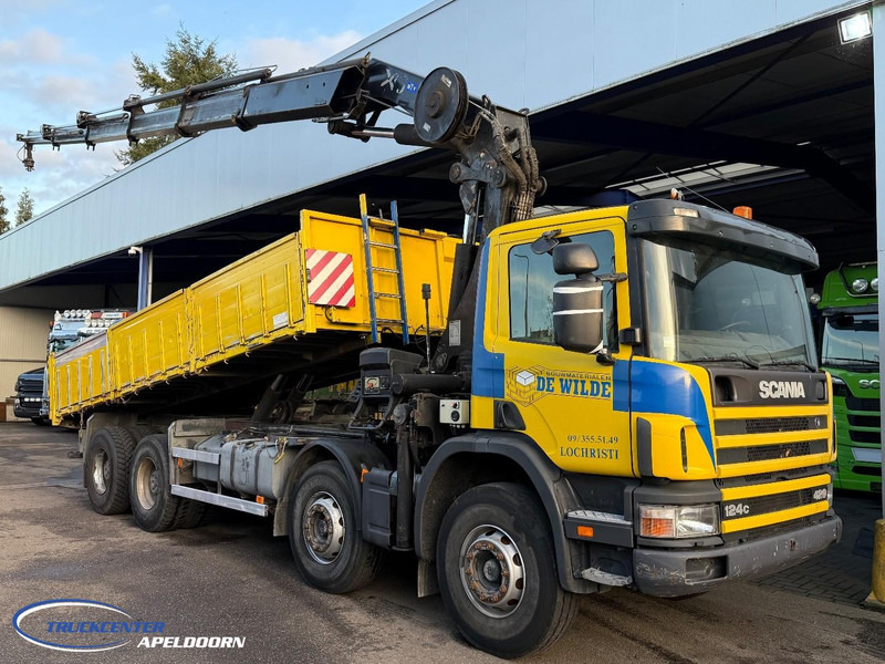 Scania P124-420 8x4 Naafreductie, Bladgeveerd, Handgeschakeld, HIAB 322 E5 - Самосвал камион, Камион с кран: снимка 1 Scania P124-420 8x4 Naafreductie, Bladgeveerd, Handgeschakeld, HIAB 322 E5 - Самосвал камион, Камион с кран: снимка 1