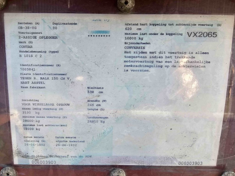 Контейнеровоз/ Сменна каросерия полуремарке Contar 20FT - BPW - DRUM - Steelspring: снимка 11