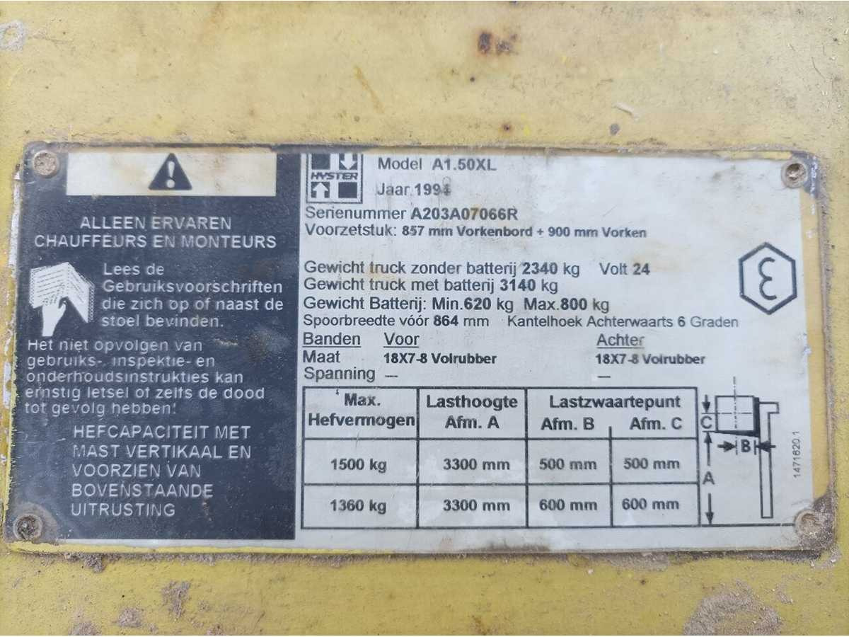 1994 HYSTER A1.50XL FORKLIFT TRUCK - Мотокар: снимка 4 1994 HYSTER A1.50XL FORKLIFT TRUCK - Мотокар: снимка 4