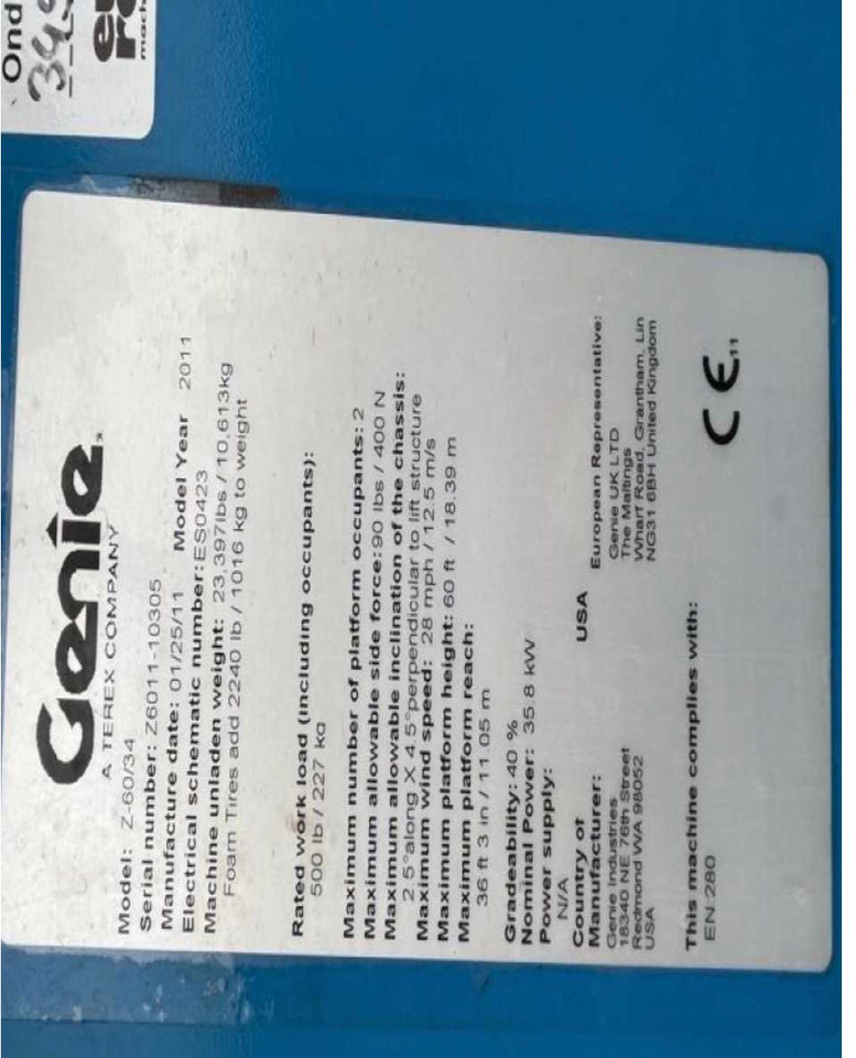 Genie Z60/34 - Работна площадка: снимка 4 Genie Z60/34 - Работна площадка: снимка 4