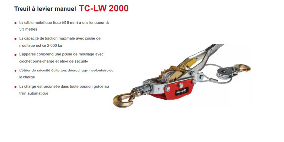 Treuil manuel 2 Tonnes EINHELL TC-LW 2000 - Винч за Горска техника: снимка 1 Treuil manuel 2 Tonnes EINHELL TC-LW 2000 - Винч за Горска техника: снимка 1