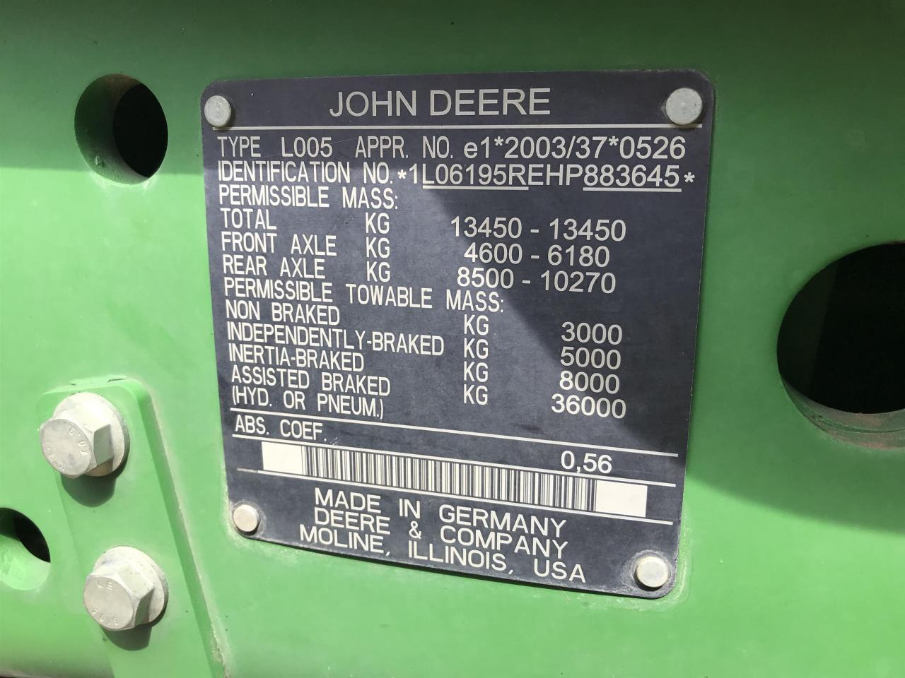 Трактор John Deere 6195R: снимка 10