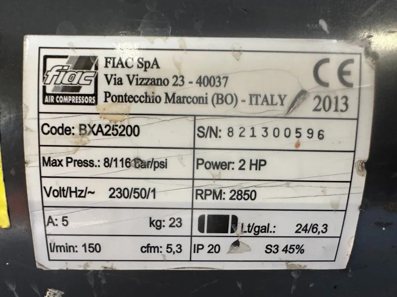 Airmec FIAC BXA 25200 Elektrische Zuigercompressor 2 PK 150 L / min 8 Bar - Компресор за въздух: снимка 3 Airmec FIAC BXA 25200 Elektrische Zuigercompressor 2 PK 150 L / min 8 Bar - Компресор за въздух: снимка 3