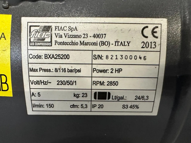 Airmec Fiac BXA 25200 Elektrische Zuigercompressor 2 PK 150 L / min 8 Bar - Компресор за въздух: снимка 3 Airmec Fiac BXA 25200 Elektrische Zuigercompressor 2 PK 150 L / min 8 Bar - Компресор за въздух: снимка 3