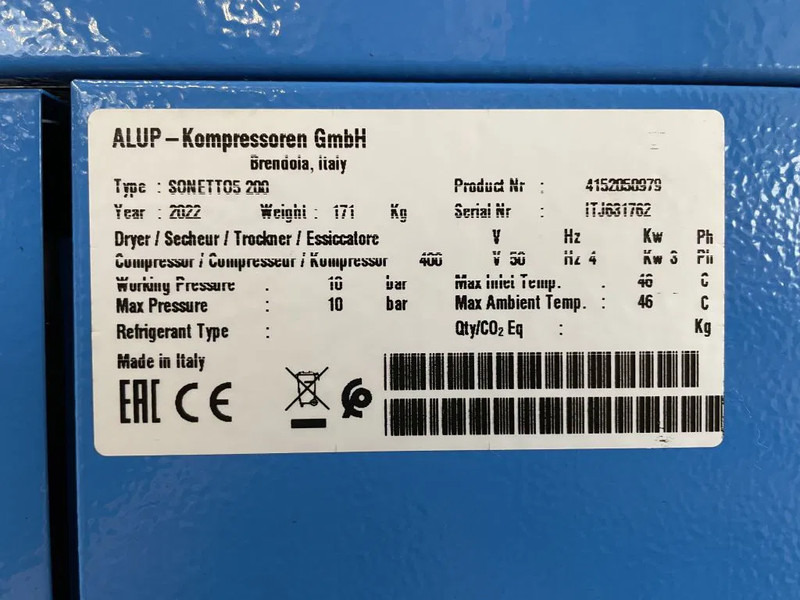 Alup Sonetto 5 - 200 Elektrische Schroefcompressor 4 kW 470 L/Min 10 Bar op ketel - Компресор за въздух: снимка 3 Alup Sonetto 5 - 200 Elektrische Schroefcompressor 4 kW 470 L/Min 10 Bar op ketel - Компресор за въздух: снимка 3