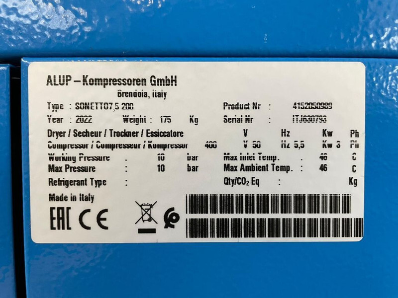 Alup Sonetto 7.5 + 200 Elektrische Schroefcompressor 5.5 kw 780 L / min 10 Bar - Компресор за въздух: снимка 3 Alup Sonetto 7.5 + 200 Elektrische Schroefcompressor 5.5 kw 780 L / min 10 Bar - Компресор за въздух: снимка 3
