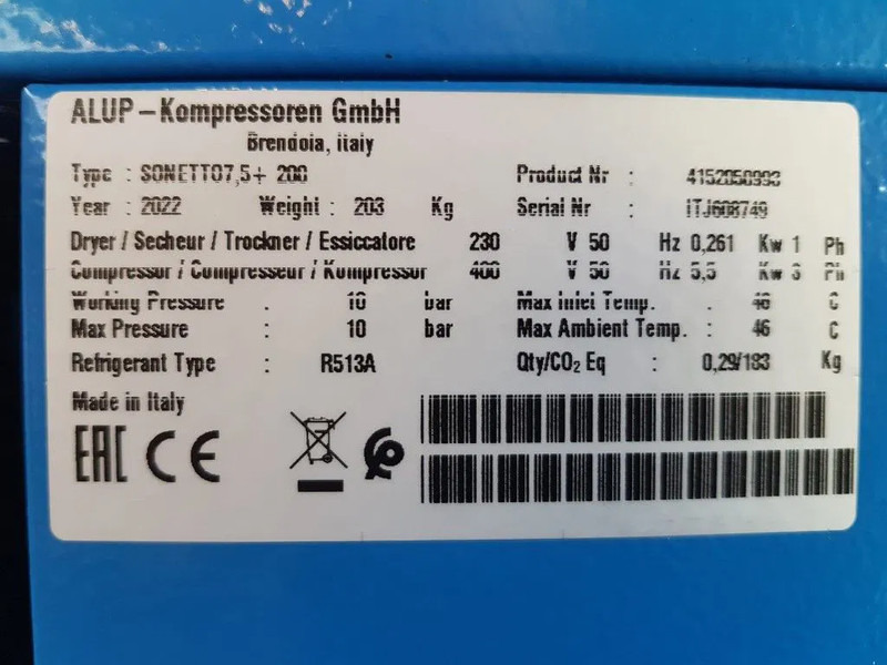 Alup Sonetto 7.5 + 200 Elektrische Schroefcompressor met ketel en droger 5.5 kW 750 L / min 10 Bar - Компресор за въздух: снимка 3 Alup Sonetto 7.5 + 200 Elektrische Schroefcompressor met ketel en droger 5.5 kW 750 L / min 10 Bar - Компресор за въздух: снимка 3