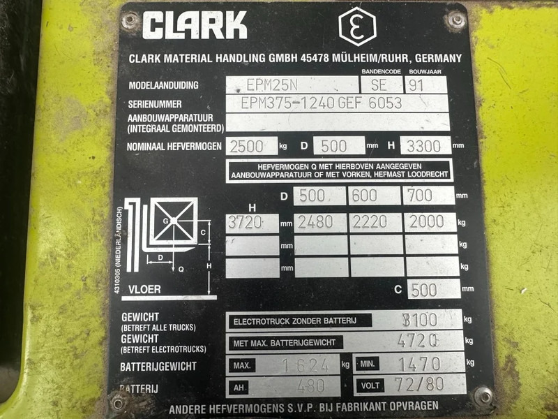 Clark EPM25N 2.5 ton Duplex Sideshift Elektra Heftruck - Електрокар: снимка 4 Clark EPM25N 2.5 ton Duplex Sideshift Elektra Heftruck - Електрокар: снимка 4