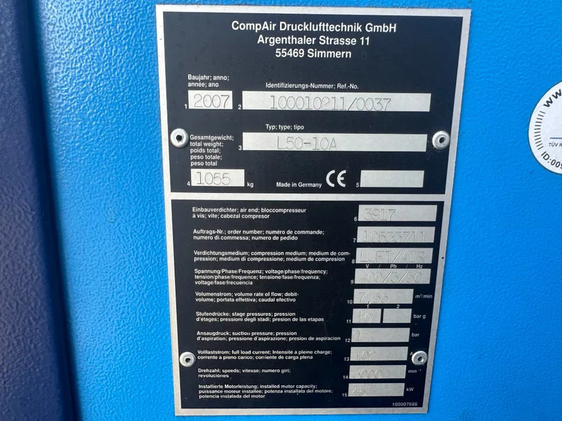 Compair L50 - 10A 45 kW 7.55 m3 / min 10 Bar Elektrische Schroefcompressor - Компресор за въздух: снимка 2 Compair L50 - 10A 45 kW 7.55 m3 / min 10 Bar Elektrische Schroefcompressor - Компресор за въздух: снимка 2