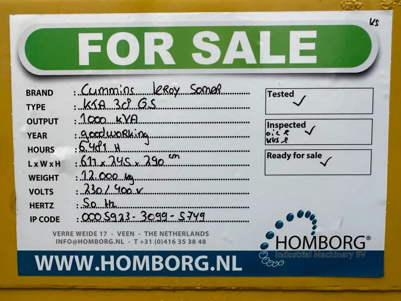 Електрогенератор Cummins KTA 38 G5 Leroy Somer 1000 kVA Silent generatorset in container: снимка 16 Електрогенератор Cummins KTA 38 G5 Leroy Somer 1000 kVA Silent generatorset in container: снимка 16