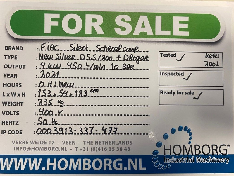 Fiac New Silver D 5.5 / 200 Silent 4 kW 450 L / min 10 Bar Elektrische Schroefcompressor met ketel en droger - Компресор за въздух: снимка 2 Fiac New Silver D 5.5 / 200 Silent 4 kW 450 L / min 10 Bar Elektrische Schroefcompressor met ketel en droger - Компресор за въздух: снимка 2