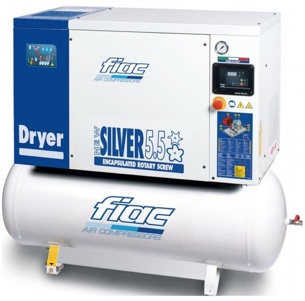 Fiac New Silver D 5.5 / 200 Silent 4 kW 450 L / min 10 Bar Elektrische Schroefcompressor met ketel en droger - Компресор за въздух: снимка 1 Fiac New Silver D 5.5 / 200 Silent 4 kW 450 L / min 10 Bar Elektrische Schroefcompressor met ketel en droger - Компресор за въздух: снимка 1