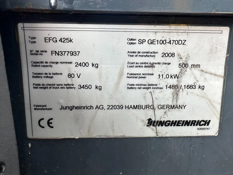 Jungheinrich EFG 425 K 2.5 ton Triplex Freelift Sideshift Elektra Heftruck - Електрокар: снимка 5 Jungheinrich EFG 425 K 2.5 ton Triplex Freelift Sideshift Elektra Heftruck - Електрокар: снимка 5