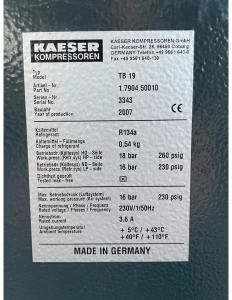 Kaeser TB19 - elektrische luchtdroger 16 Bar 2100 L/min. - Компресор за въздух: снимка 4 Kaeser TB19 - elektrische luchtdroger 16 Bar 2100 L/min. - Компресор за въздух: снимка 4