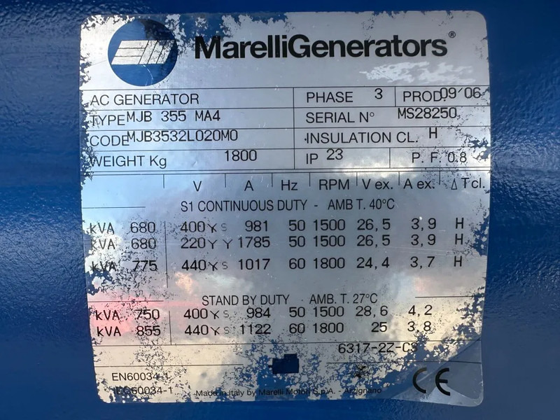 Електрогенератор MTU 12V 2000 Marelli 750 kVA generatorset: снимка 9