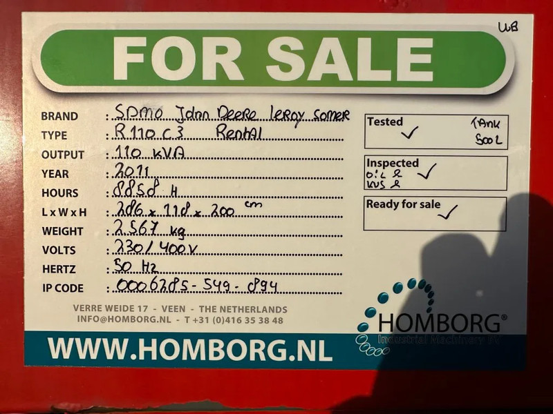Електрогенератор SDMO R110 C3 John Deere Leroy Somer 110 kVA Silent Rental generatorset Stage 3A: снимка 17 Електрогенератор SDMO R110 C3 John Deere Leroy Somer 110 kVA Silent Rental generatorset Stage 3A: снимка 17