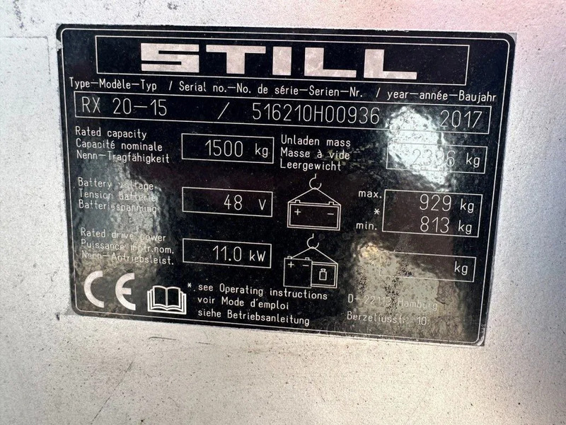 Still RX20-15 1.5 ton Triplex Freelift Sideshift Elekta Heftruck - Електрокар: снимка 4 Still RX20-15 1.5 ton Triplex Freelift Sideshift Elekta Heftruck - Електрокар: снимка 4