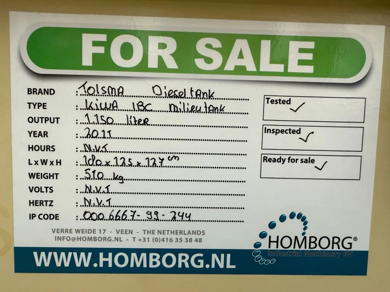 Морски контейнер Tolsma Kiwa IBC 1150 liter Dieseltank Milieutank: снимка 15