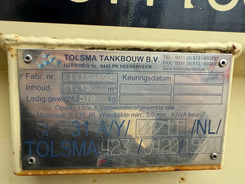 Морски контейнер Tolsma Kiwa IBC 1150 liter Dieseltank Milieutank: снимка 9