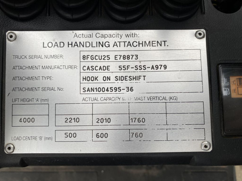 Газокар Toyota 8FGCU25 2.5 ton Duplex Sideshift LPG Heftruck: снимка 13