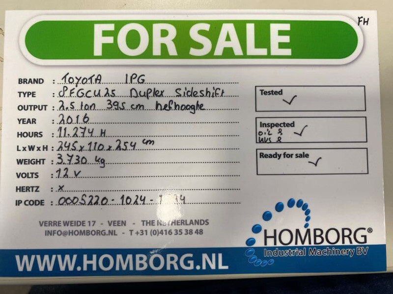 Газокар Toyota 8FGCU25 2.5 ton Duplex Sideshift LPG Heftruck: снимка 19
