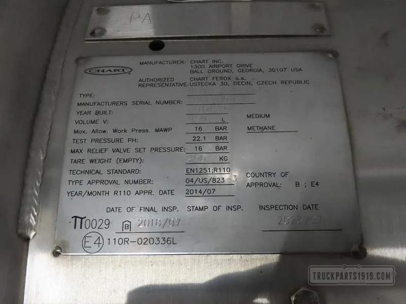 Scania 2859386 LNG tank 406L - Резервоар за гориво за Камион: снимка 3 Scania 2859386 LNG tank 406L - Резервоар за гориво за Камион: снимка 3
